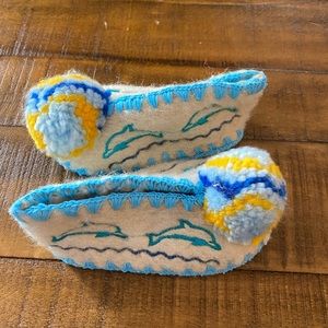 Minas Kids Slippers / Traditional Wool and Leather Greek Slippers